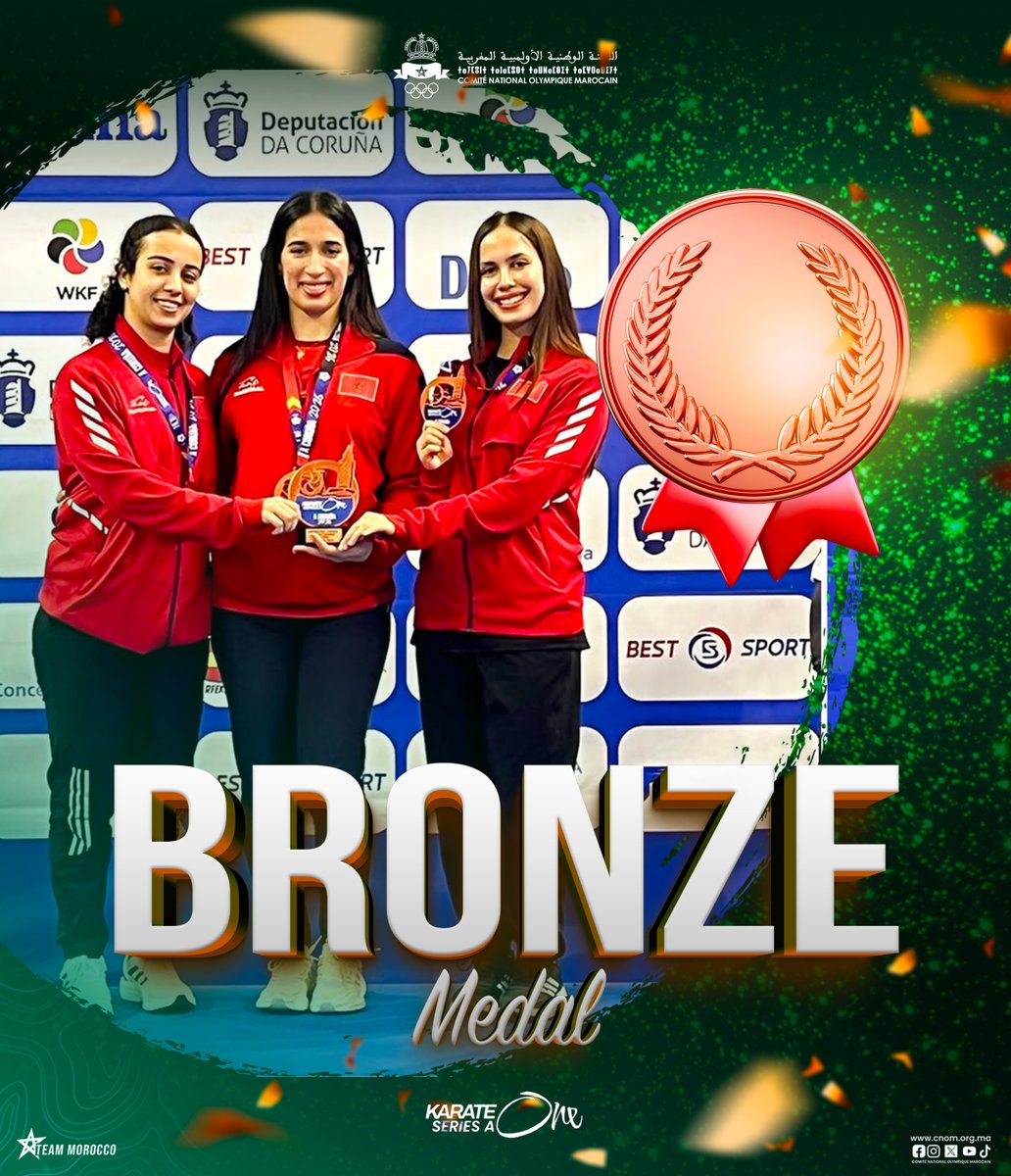 cnomarocain's tweet image. 🥋🇲🇦 Karate – Women’s Team Kata: Congratulations to our Moroccan women’s national kata team for winning the bronze medal at the 2026 #Karate Premier League in A Coruña, Spain!