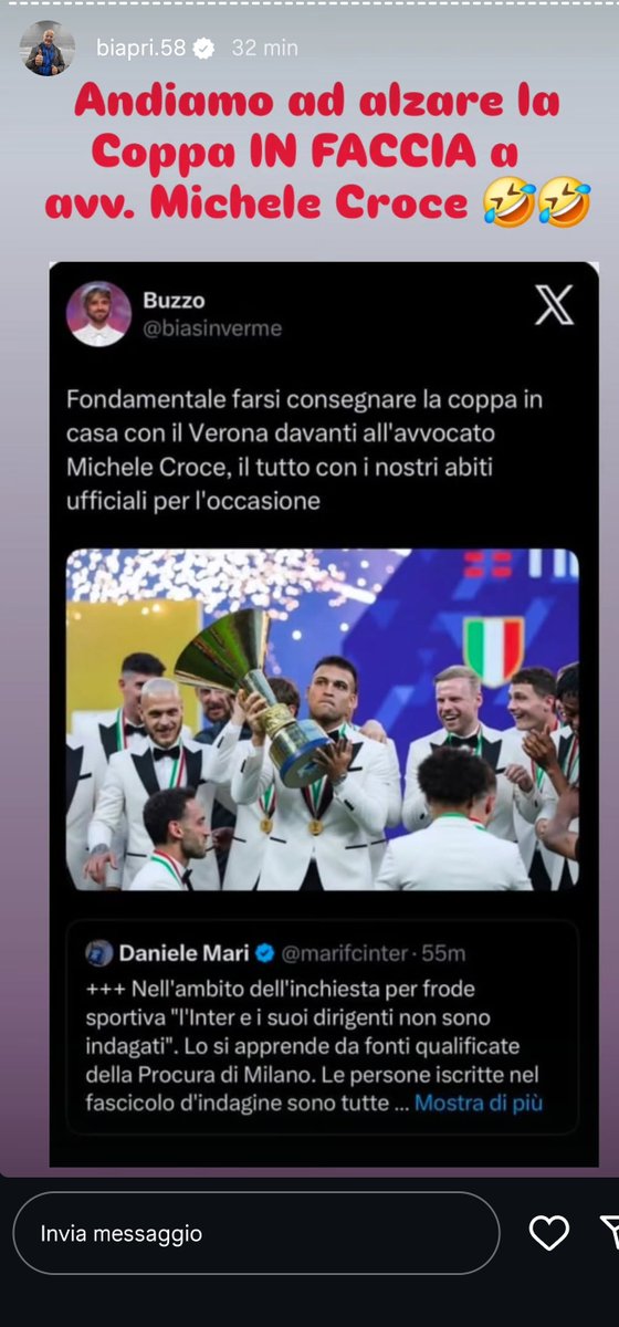 Biapri che cita <a href="/biasinverme/">Buzzo</a> in una storia IG. Il multiverso me lo immaginavo proprio cosi

#IMInter
