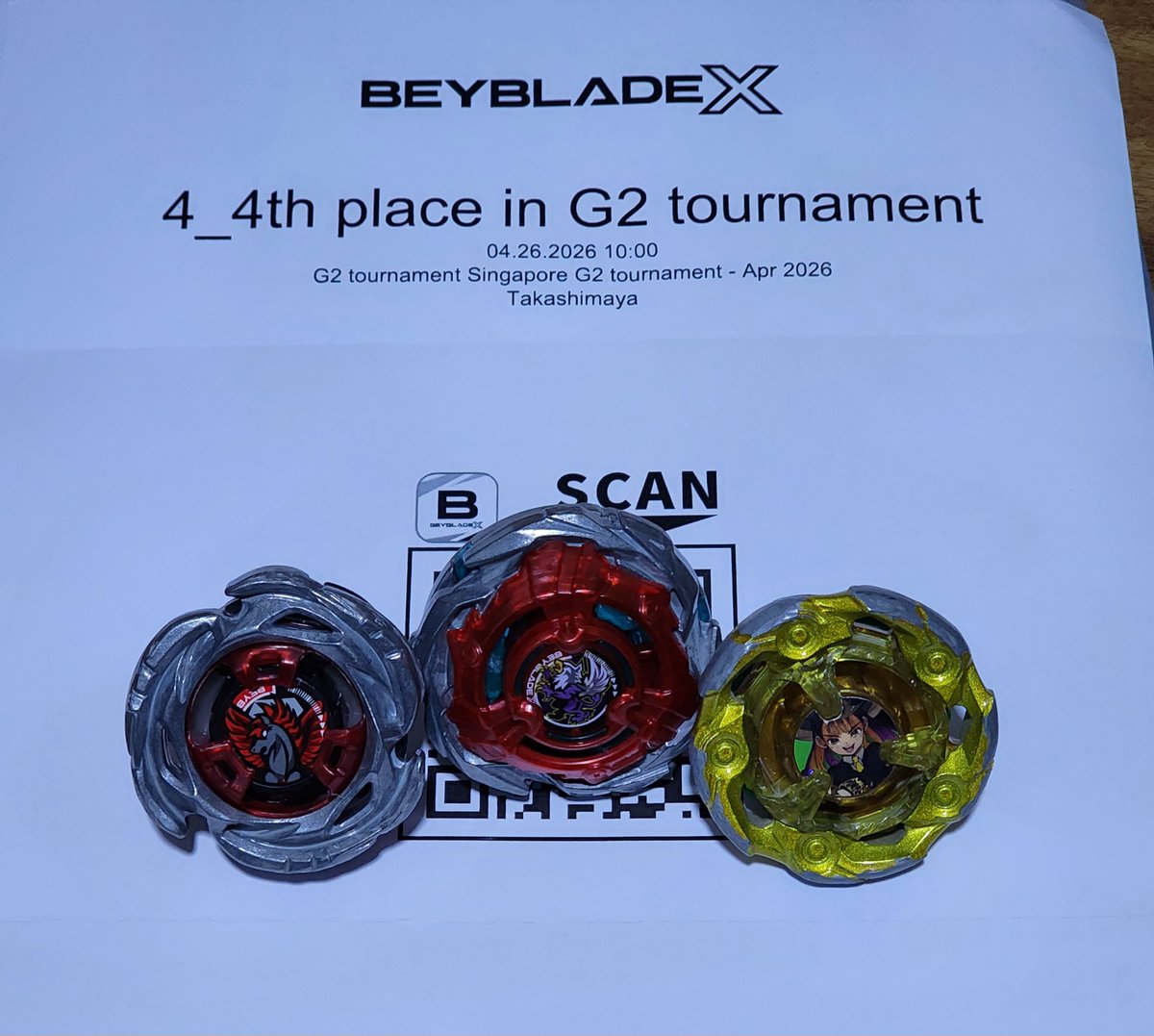XIII_Time's tweet photo. 260426 G2 @ Takashimaya

4th, 5-2

Tbf it did carry me to G2 finals on both days and 4th place on the 2nd day. The price to pay for such a goated bey

BG H
AP 760 R
WR 160 FB

#ベイブレードX 
#BEYBLADEX
#BEYBLADEXSG https://t.co/ydQ4B9jdVn