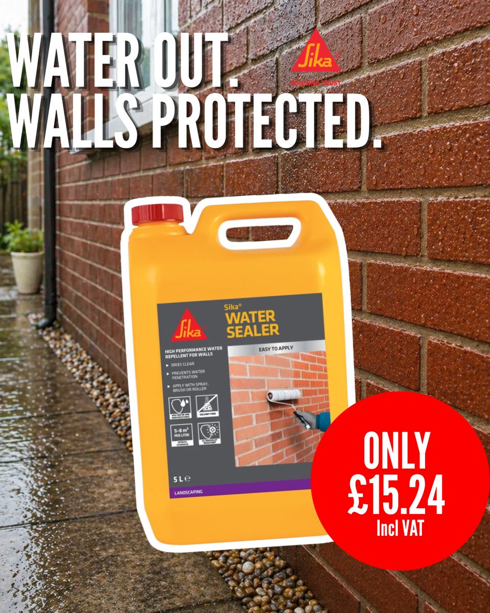 ERoofingUK's tweet image. 💧 Stop water damage before it starts

Sika Water Sealer protects brick, stone &amp;amp; masonry with long-lasting water repellent protection 🧱🌧️

Available in 5L &amp;amp; 25L 👉 eroofing.co.uk/shop/sika-402-…

#DIYUK #Roofing #Waterproofing
