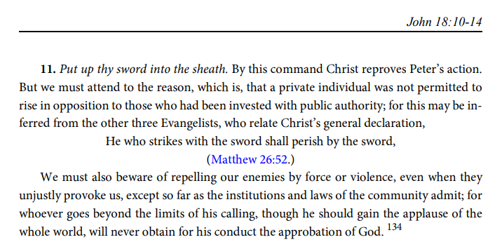 NBarden's tweet photo. Interesting find on Bodin's use of Calvin: when Bodin cites Calvin to deny a general right of resistance, he references the Commentary on John alongside the Institutes.

The Institutes cite is 4.20.29-31; for the John Commentary, it's likely Calvin's note on John 18:11. https://t.co/qngji8pMNv