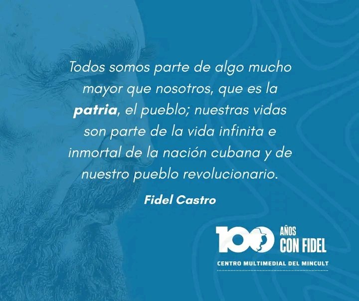 🗣 #100AñosConFidel | 
Todos somos parte de algo mucho mayor que nosotros, que es la patria, el pueblo; nuestras vidas son parte de la vida infinita e inmortal de la nación cubana y de nuestro pueblo revolucionario. #MatancerosEnVictoria