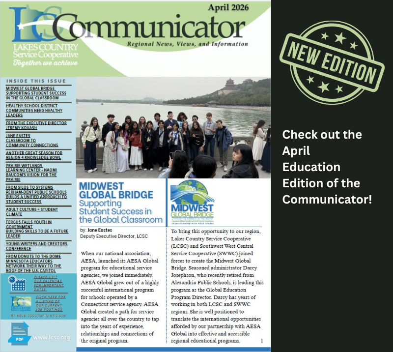 LakesCountrySC's tweet photo. 🍎 April 2026 Education Edition
Check out the latest LCSC Communicator! 🗞️ Inside: 🌍 Midwest Global Bridge 🏆 Region 4 Knowledge Bowl 🌿 Prairie Wetland Vision ⚖️ Youth in Gov
Read here: https://t.co/1cAz3ElXLm Subscribe: https://t.co/SP7Pmf4pHO
#LCSC #Education https://t.co/Xl61Jmk5DL