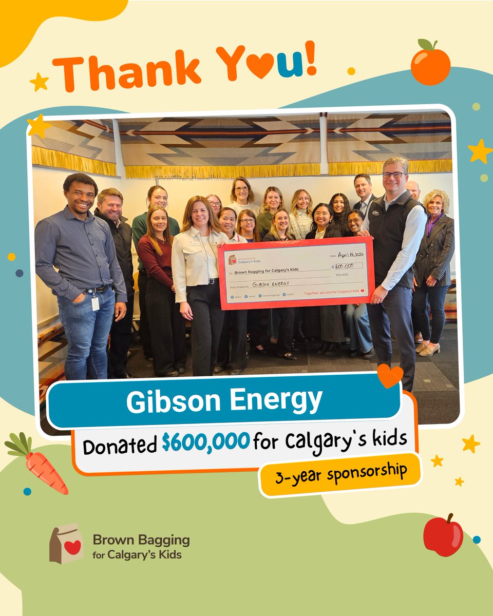 BrownBaggingIt's tweet photo. Sharing this big moment with @GibsonEnergy as we celebrate their 3-year commitment to supporting kids in our community! 🎉

This incredible donation helps us continue providing lunches for close to 8,000 kids every school day. What an impact! 🙌

#BB4CK #GibsonEnergy # Calgary https://t.co/mY0DwYEmPl