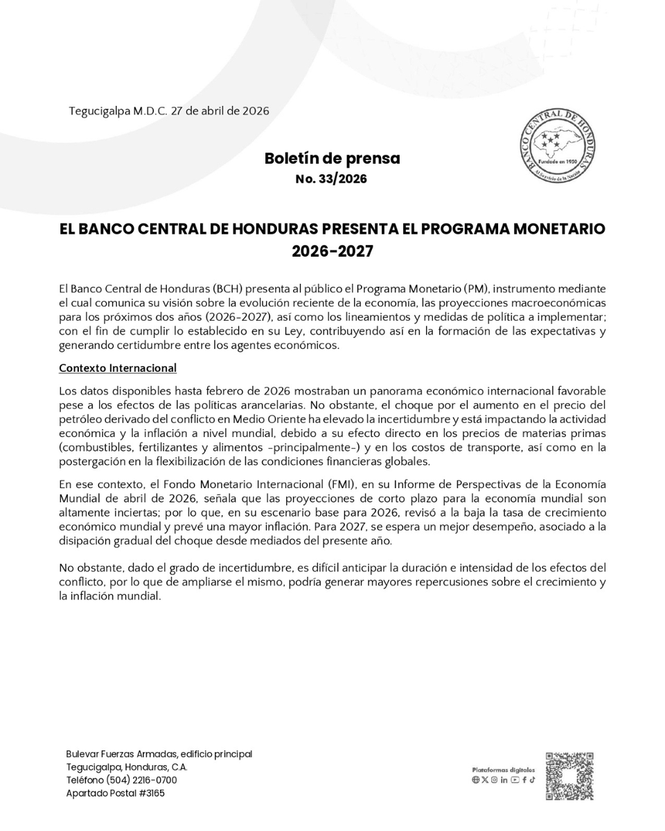 Banco Central de Honduras tweet media