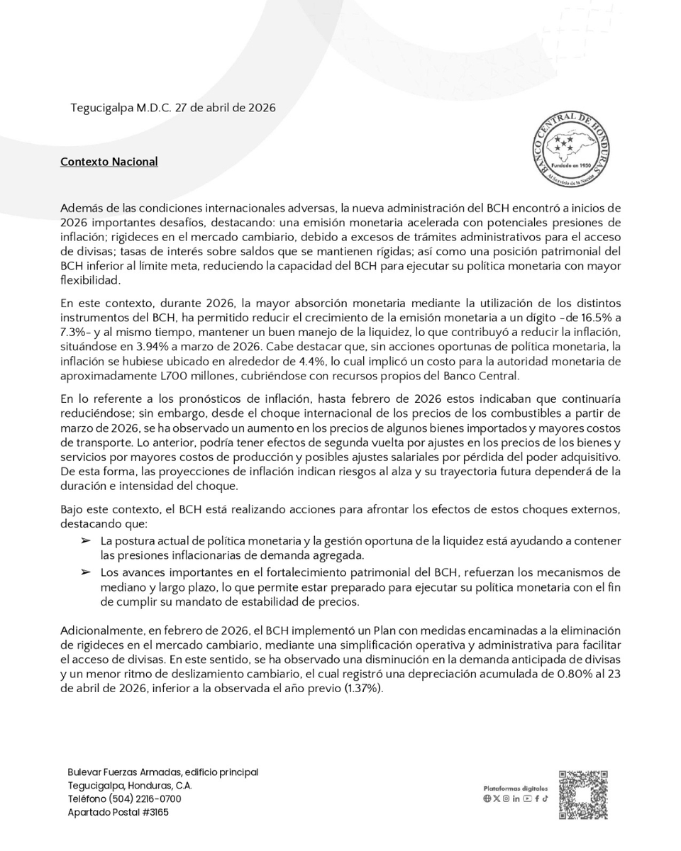 Banco Central de Honduras tweet media
