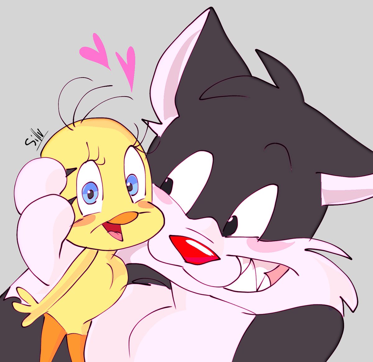 idkdrawz's tweet image. Gift for a friend #looneytunes #ship #slyvestercat #tweetybird