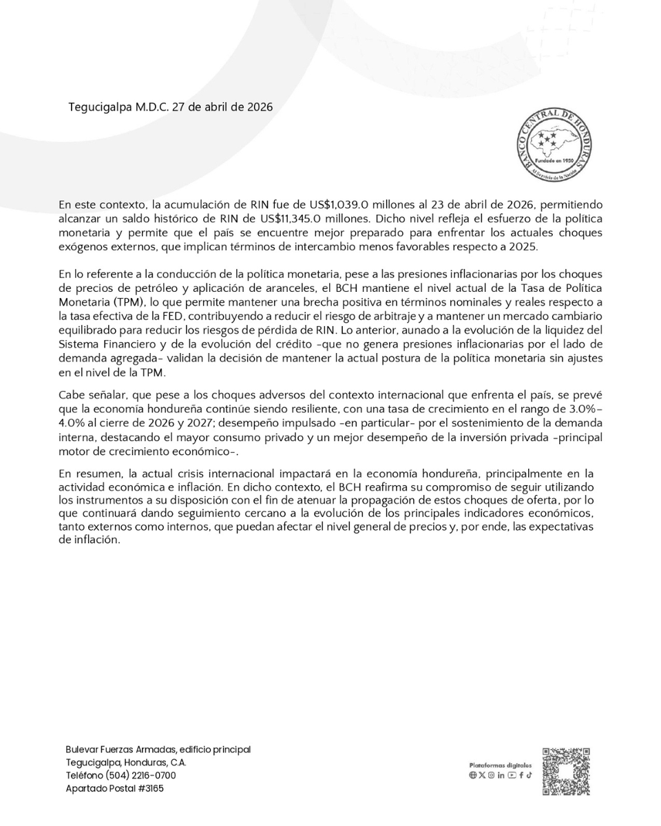 Banco Central de Honduras tweet media