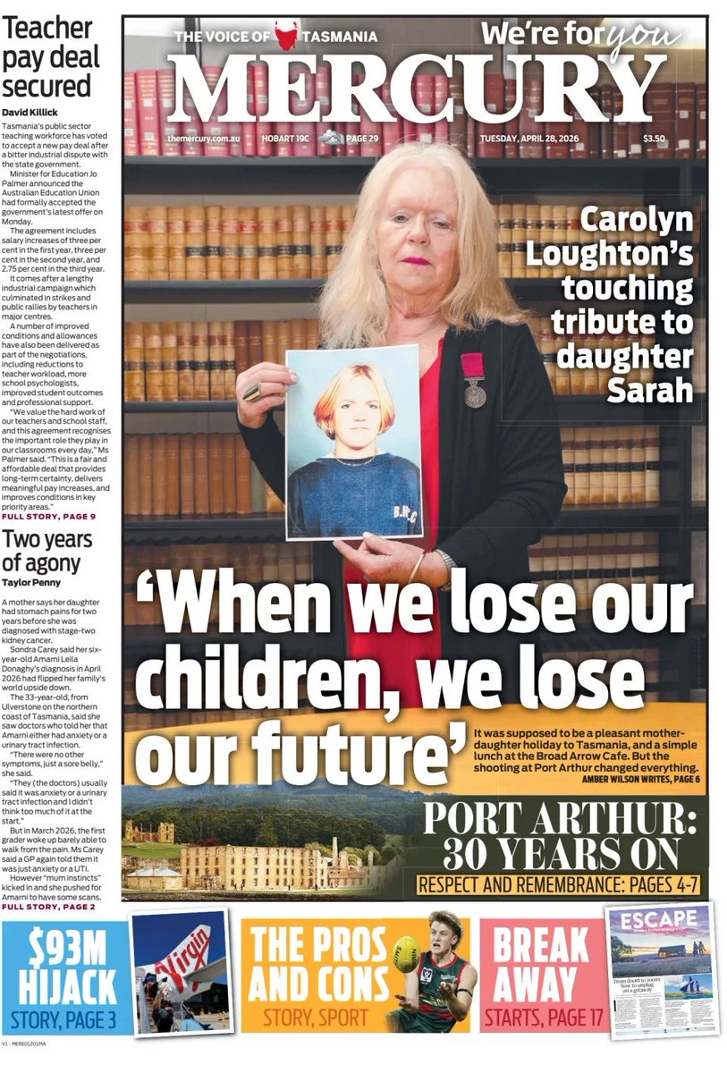ukpapers's tweet image. 'When we lose our children, we lose our future'

@themercurycomau #frontpagestoday #Tasmania 🇦🇺