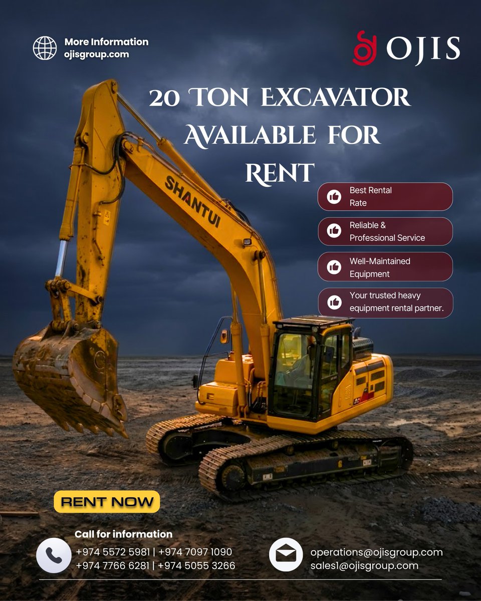 Ojis_Qatar's tweet image. 🚜 20 Ton Excavator Available for Rent in Qatar
📞 Contact Us Today
+974 5572 5981
+974 7097 1090
📧 operations@ojisgroup.com
🌐 ojisgroup.com

#ExcavatorRental #Qatar #HeavyEquipment #ConstructionEquipment   #20TonExcavator #EquipmentRental #Earthmoving #Mining #OJIS