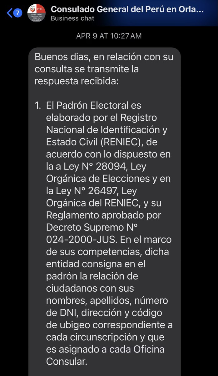 alan_koo's tweet photo. @willaxtv Días antes, cuando supe que había mesa en Orlando, le escribí al Consulado de Perú en Orlando y me respondieron esto. https://t.co/w8ySVUl1hR