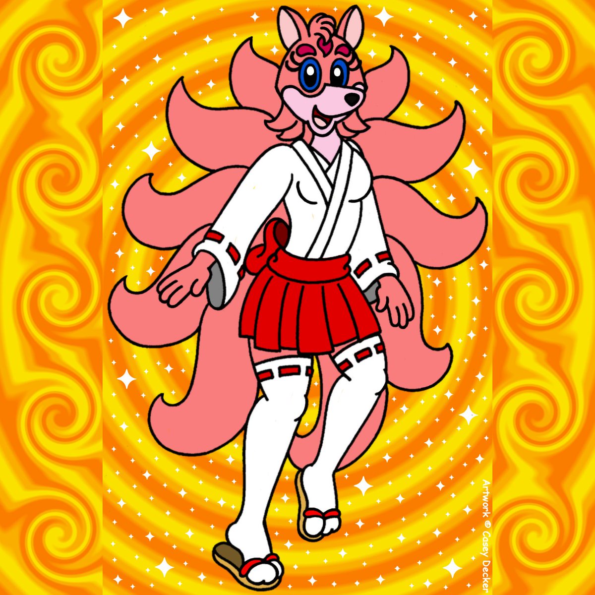 CoolCSD1986's tweet photo. Here is a picture that I did of a female anthropomorphic Kitsune gal with pink fur posing in a cute-looking miko outfit. Enjoy! 😉🦊❤️🤍 #Anthro #Furry #AnthroArt #FurryArt #OriginalCharacter #Kitsune #Japanese #Miko #ShrineMaiden #FurryCommunity #FurryFandom #OriginalStyle https://t.co/goFmAaG42U