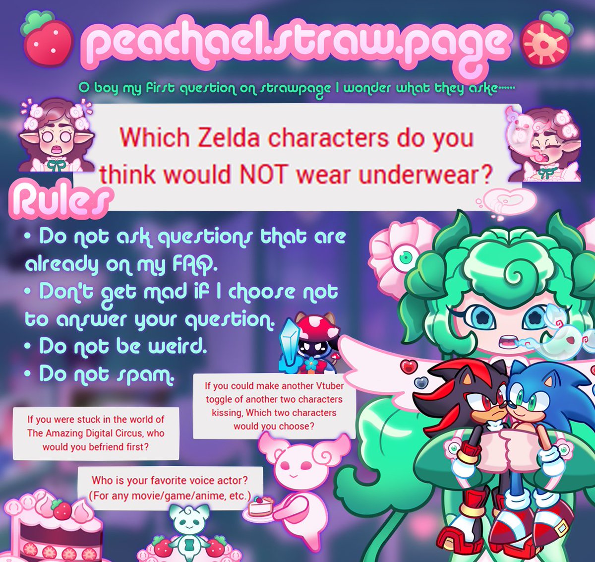 peachyseraphim's tweet photo. 🧵🍓Strawpage Answers Thread🍓🧵
Yay! I got my first question on strawpage I wonder what sea angels aske--💀
Check in the comments for answers & the 🔗! 😇
#seedrianoc ✿ #sonicoc ✿ #strawpage ✿ #envtuber ✿ #vtuber ✿ #pngtuber ✿ #sonadow ✿ #angelvtuber ✿ https://t.co/z21mbz7eAu