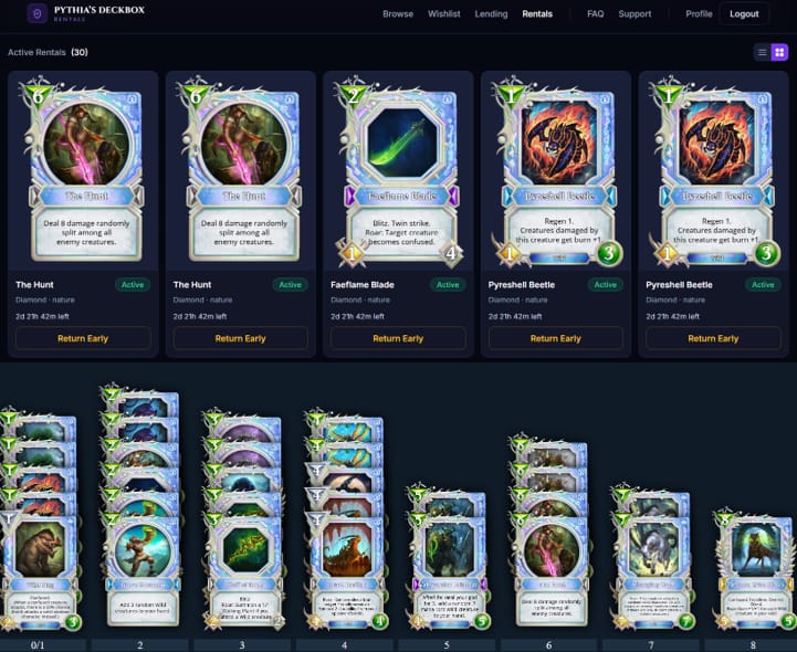 OldSchoolBrasi1's tweet photo. Past week I tested card rentals on Pythia’s Deck Box (new rental system) in Gods Unchained and the economics are surprisingly efficient.

- 30 active rentals (~$0.34/day)
≈ 9.2 gods/day for a competitive, full 30 diamonds Flashback Genesis mode deck (results in the reply): https://t.co/bznXUSerLM