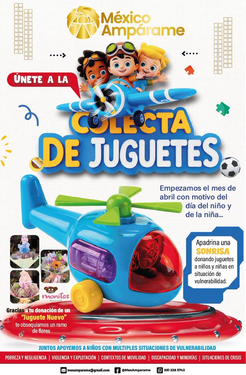 🎈🎁 Llevemos sonrisas a los más pequeños. ¡Únete a la colecta de Juguetes en apoyo a niños en situaciones vulnerables! 👧🏻🧒🏻

👉🏻 Por cada juguete nuevo que dones, te llevas un hermoso ramo de flores 💐