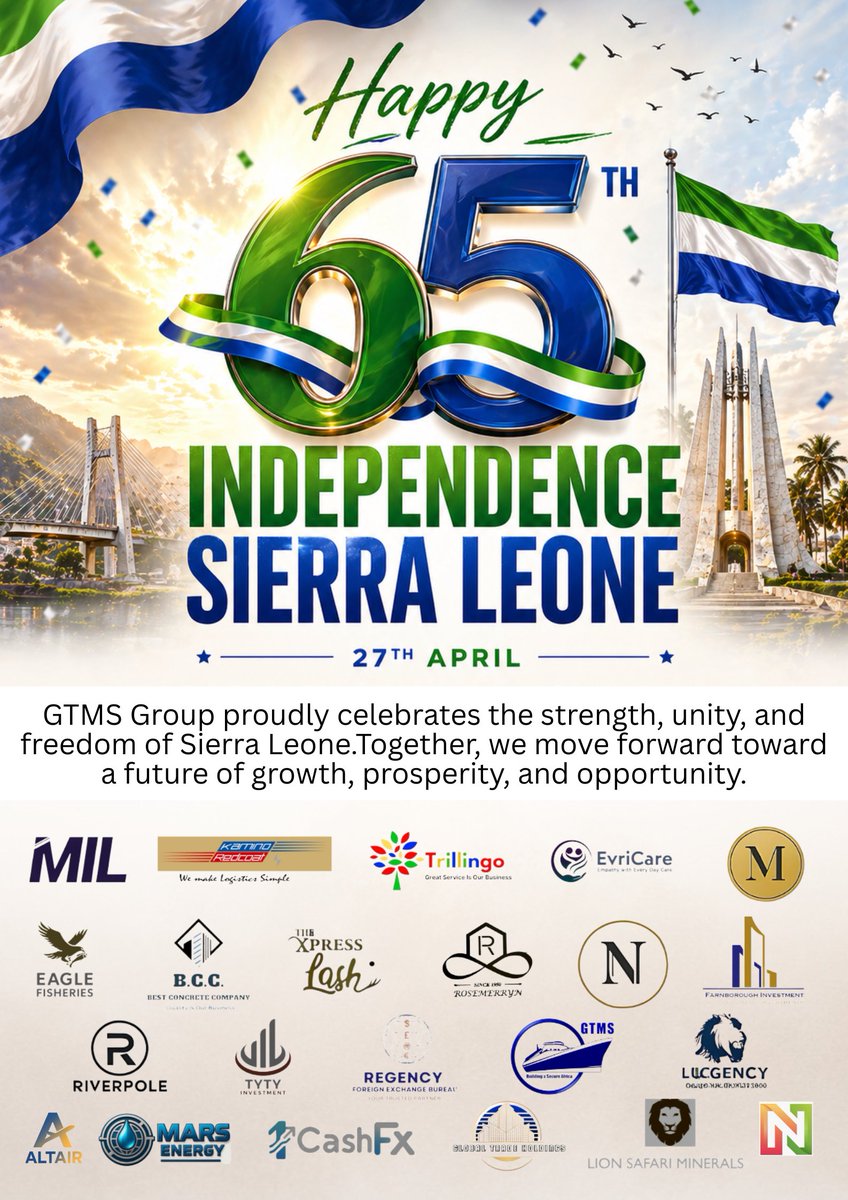MarsEnergy23371's tweet image. celebrating 65 years of freedom, unity, and progress 🇸🇱✨ together we honor the strength of sierra leone and look forward to a future filled with growth, prosperity, and opportunity for all.

🌐 marsenergysl.com | +232 75 448333
#sierraleone #independenceday