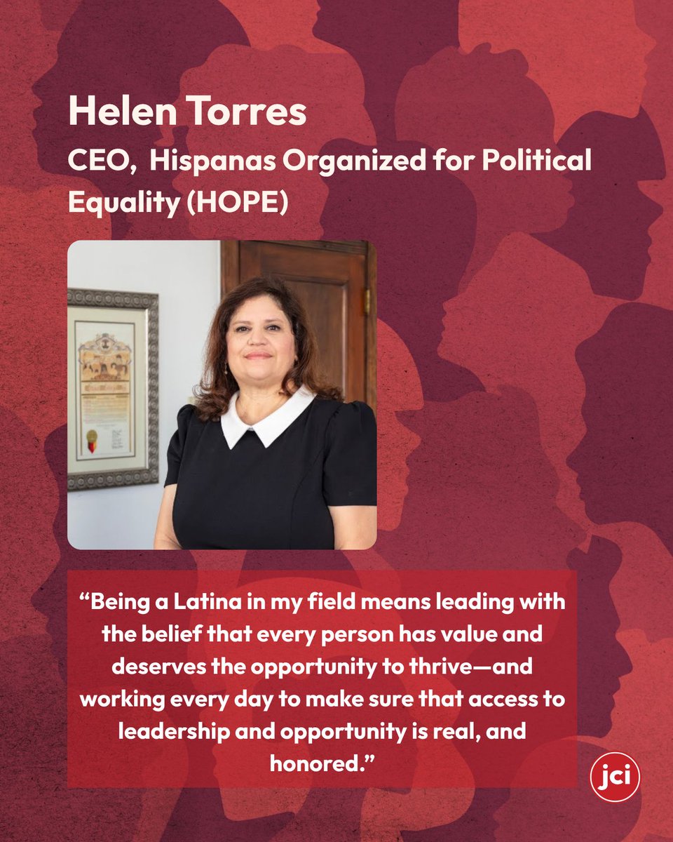JCIWorldwidePR's tweet photo. For our second spotlight, we’re highlighting Hispanas Organized for Political Equality (HOPE) CEO Helen Torres. Over the past two decades, she has strategically built an infrastructure for Latina leadership and civic engagement, empowering thousands of Latinas to take on https://t.co/gV5yotpI3l