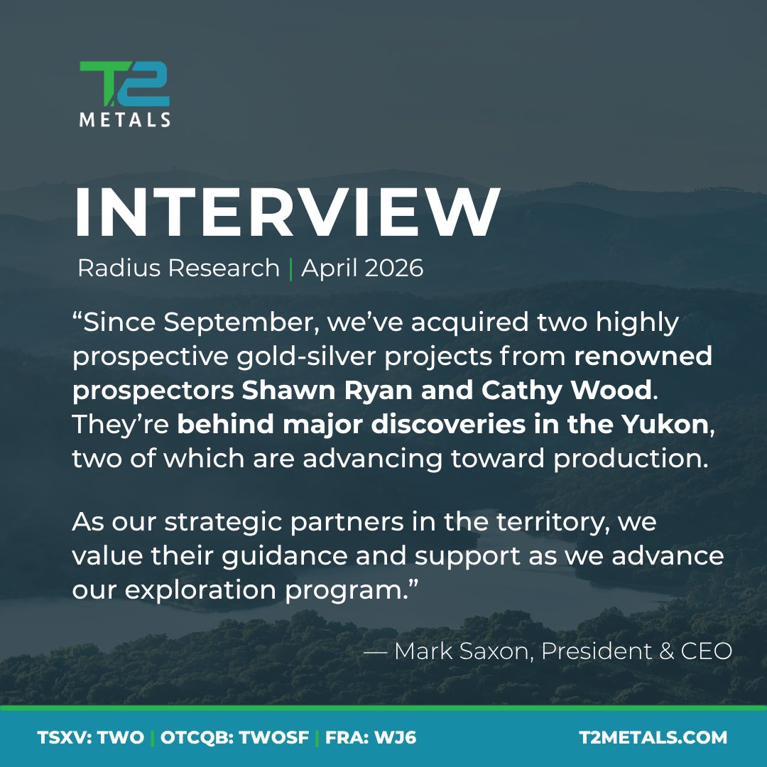 t2metals's tweet photo. 20 million ounces of gold have been discovered within 20 kilometres of our Shanghai Project in the Yukon.

Prospector Metals’ gold-copper ML Project shares key geological similarities with our nearby Aurora Project, also in the Yukon.

All are located in the Tombstone Gold Belt in Canada, one of the most prolific gold-rich regions in North America.

Shanghai is a high-grade target that’s never been drilled. Aurora is also high-grade and greatly underexplored. Together, they present a prospective portfolio with significant exploration upside.

Shanghai and Aurora have the potential to become major discoveries in the Yukon. Watch @RadiusResearch's Martin Gagel interview #T2Metals’ Mark Saxon to find out why (1:38): https://t.co/QE9RsByJFc

$TWO.V $TWO.SF

#Yukon #gold #silver #exploration #mining