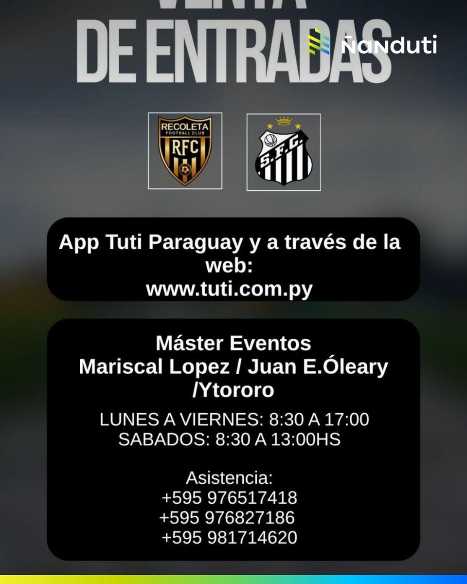 🚨 ATENCIÓN | 🤩🇧🇷 Los precios de las entradas para ver a Neymar en Paraguay

🇵🇾 Local:
▪️ Preferencia sur: 251.500 Gs.

🇧🇷 Visitante:
▪️Preferencia norte: 251.500 Gs.
▪️ Plateas: 81.500 Gs.
▪️ Gradería sur: 51.500 Gs.
▪️ Gradería norte: 51.500 Gs.

👉 Recoleta recibe a Santos el