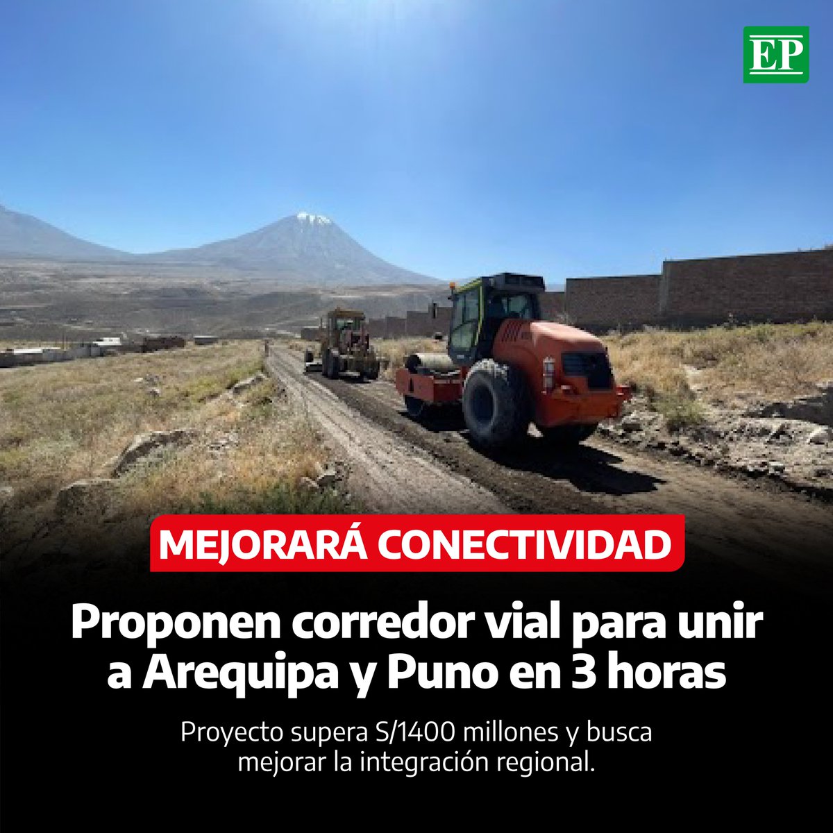Diario_EP's tweet image. #Nacional | La construcción de un corredor vial estratégico permitirá reducir el tiempo de viaje entre #Arequipa y #Puno a solo tres horas, beneficiando a más de 12 mil ciudadanos.