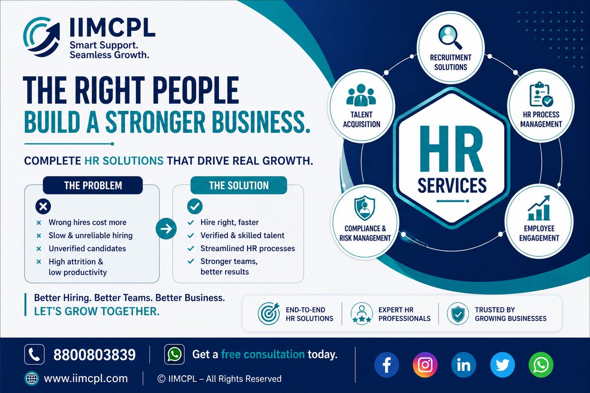 iimcpl's tweet image. Hiring the wrong people is costing you growth.

IIMCPL helps you hire faster, smarter, and better with complete HR solutions.
👉 Stronger team. Stronger business.

#HRServices #Hiring #Recruitment #TalentAcquisition
#BusinessGrowth #HRManagement #StartupIndia #IIMCPL