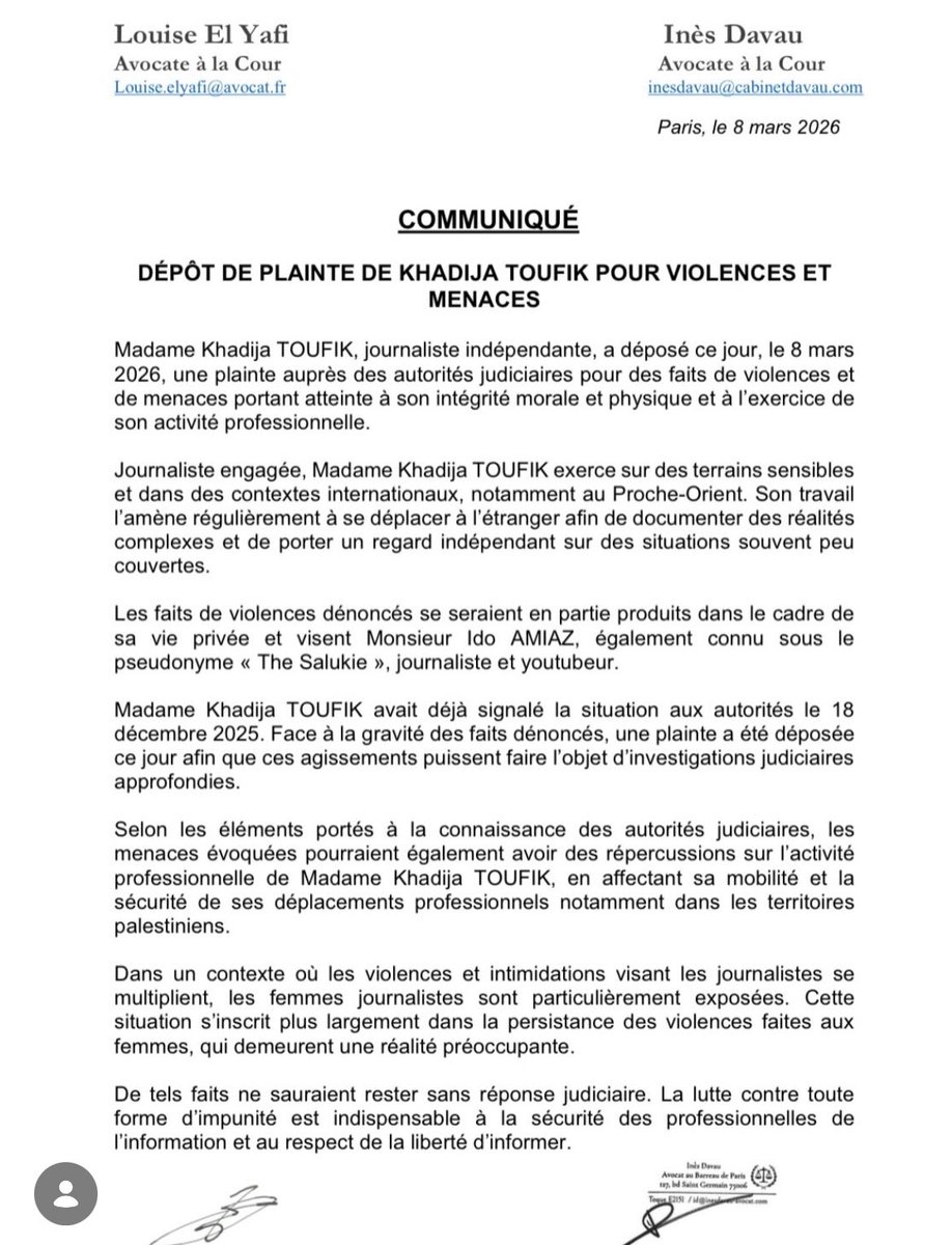 J’ai porté plainte contre le youtubeur israélien The Salukie (Ido Amiaz). La honte doit changer de camp. Toutes les preuves matérielles ont été remises à la justice. Il faut protéger de futures victimes. C’est le premier objectif. #SALUKIE