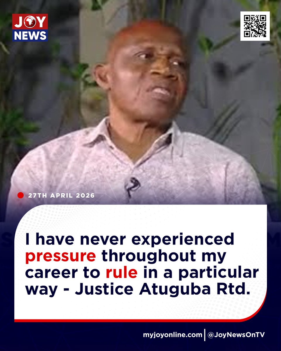 Joy997FM's tweet image. I have never experienced pressure throughout my career to rule in a particular way - Justice Atuguba Rtd.

#JoyNews #Viral #Explorepage #Ghana #JoyFM #GhanaNews #Ghana #NewsUpdate #Africa #GhPolitics #News #AfricaNews #CurrentAffairs #Vlog