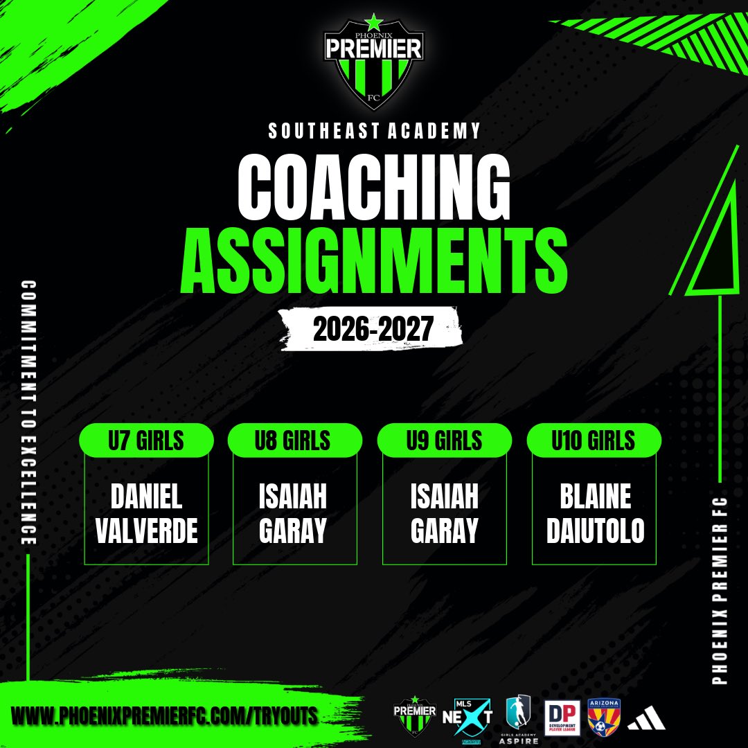phxpremierfc's tweet photo. 🔥 SE ACADEMY U7-U10 GIRLS COACHING ASSIGNMENTS! 

Evaluations begin TONIGHT! 

Be sure to register ahead of time and join the Premier family! https://t.co/seY2wyMNKb