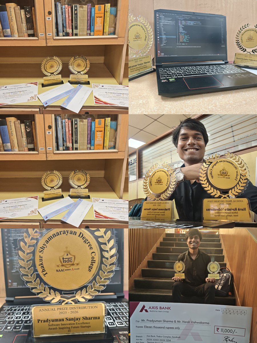 mrpradyuman444's tweet image. Software Innovation Excellence Award 2026 🏆
Honored to receive this for "Inspiring Future Startups." This award marks a successful year of building scalable, high-performance software for my institution. Ready for the next big challenge!
#SoftwareEngineering #FullStackDeveloper