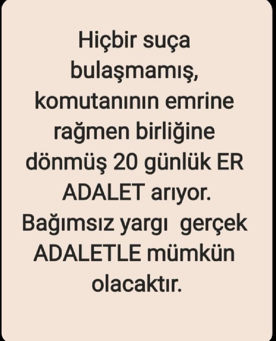 ftmglsr43's tweet photo. Erler, öğrenciler, kursiyer teğmenler uzman çavuşlar, asteğmenler ve nice masum askerler…
⚖️ Ön yargılarla mahkûm edildi
⚖️ Masumiyetleri yok sayıldı
⚖️ Adil çözüm artık kaçınılmaz.#15TemmuzunMağdurAskerleri https://t.co/Z9VHxNIU5W