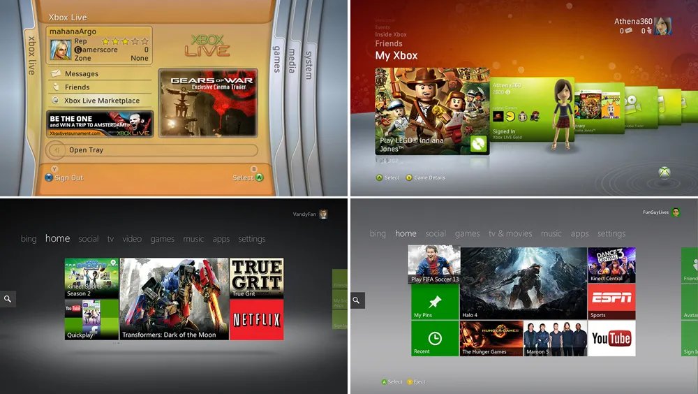 VideoGameHstry's tweet photo. Evolution of the Xbox 360 dashboard (2005-2011) https://t.co/y0BOycGBgi