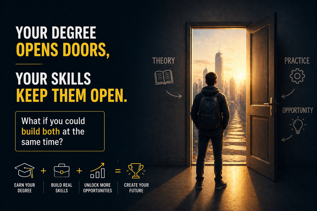 Granesh_X's tweet photo. Your degree opens doors, your skills keep them open. What if you could build both at the same time?
#Skills #Strategy #CareerSuccess #BuildingYourFuture #PracticalLearning https://t.co/6Ngd1iC2Bt
