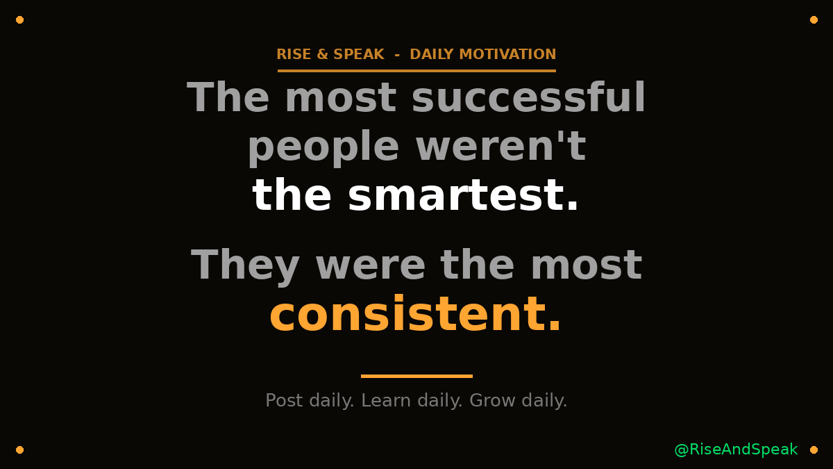 MA_J_OR's tweet photo. The most successful people weren't the smartest.

They were the most consistent.

Post daily. Learn daily. Grow daily.

Your future self will thank you. 💪

#Motivation #Growth #RiseAndSpeak https://t.co/MQZxfAmtIR