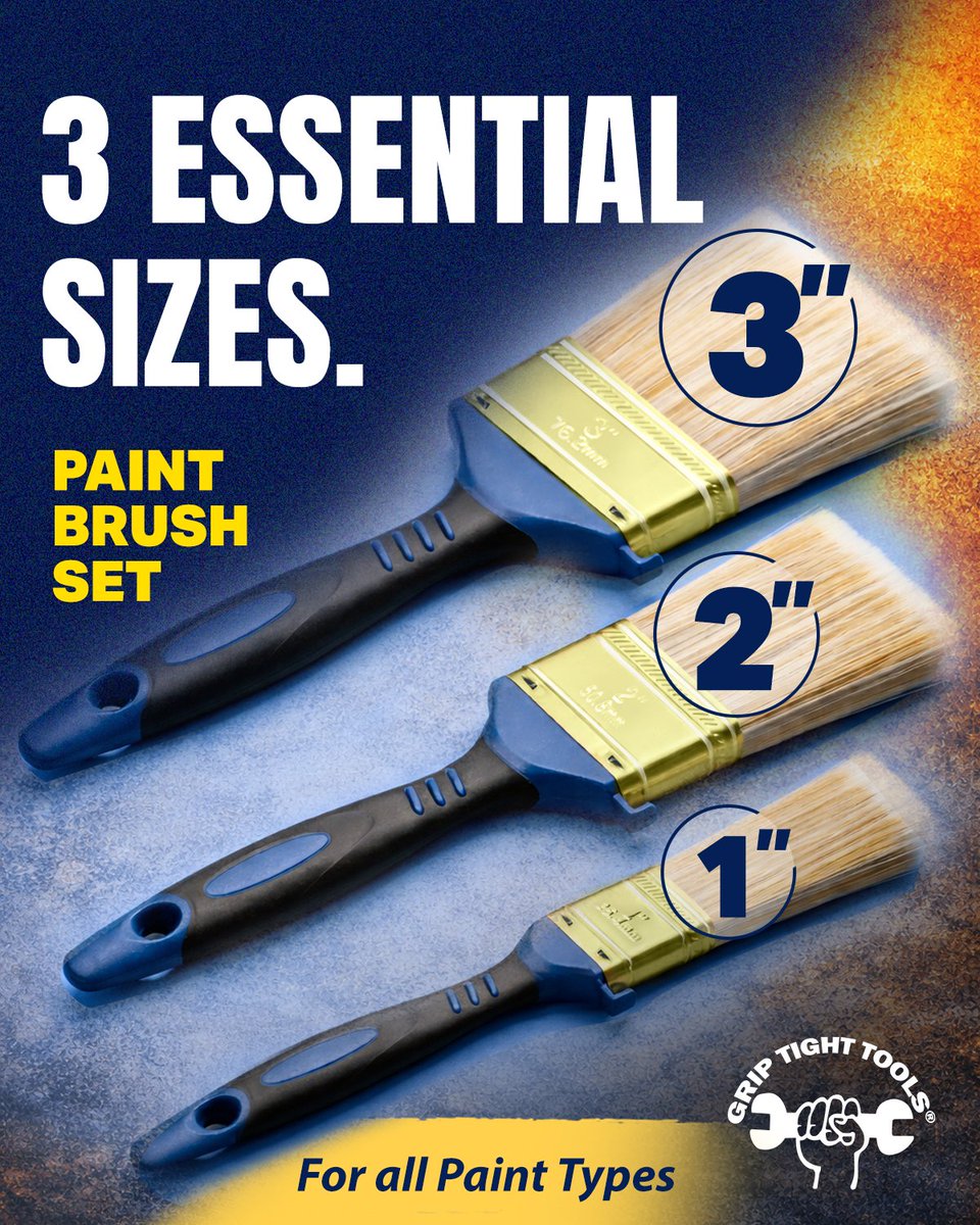GripTight10's tweet photo. 3-PCs Assorted Size Paint Brush Set. This is the set you’ll keep reaching for. 💪
⚡Special offer - last call! Don’t miss out. ⚡
Get yours today 👉 https://t.co/bVgvmH7rG9
#GripTightTools #PaintLikeAPro #DIYProjects #PainterTools #HomeImprovement #JobsiteReady
@followers https://t.co/8OnzxhvEEK