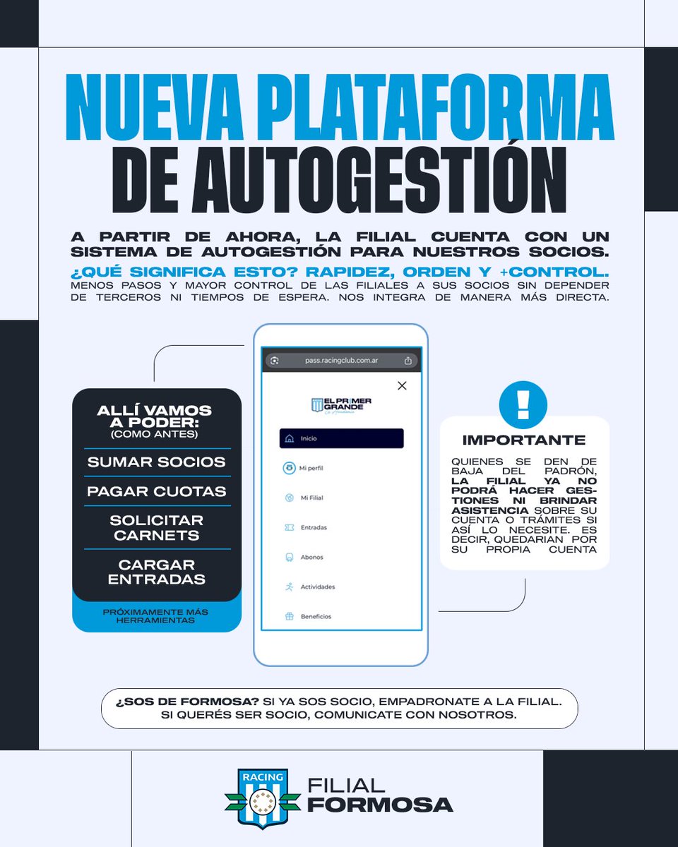 FilialFormosaRc's tweet photo. Una nueva herramienta que marca un paso adelante para la filial.

La implementación del sistema de autogestión nos permite trabajar con más orden, agilidad y control, mejorando la experiencia de cada socio de Formosa y facilitando cada trámite. https://t.co/aaYslzSJuu