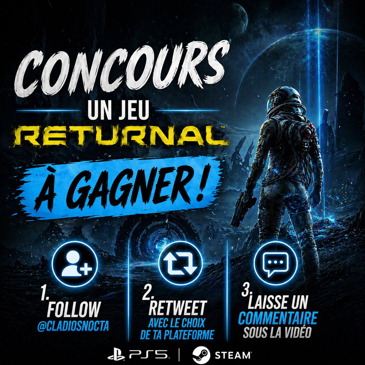 CladiosNocta's tweet image. 🎁#CONCOURS Returnal #PC #PS5 
✅Suivre @CladiosNocta
✅Commente sous cette vidéo ⬇️youtu.be/bQONRv1OUC4
✅Retweet en donnant ta plateforme PC ou PS5
⏩Multiplie tes chances tag un ami !
#don #gaming #gratuit #JEUCONCOURS #Giveaways
T.A.S 08.05