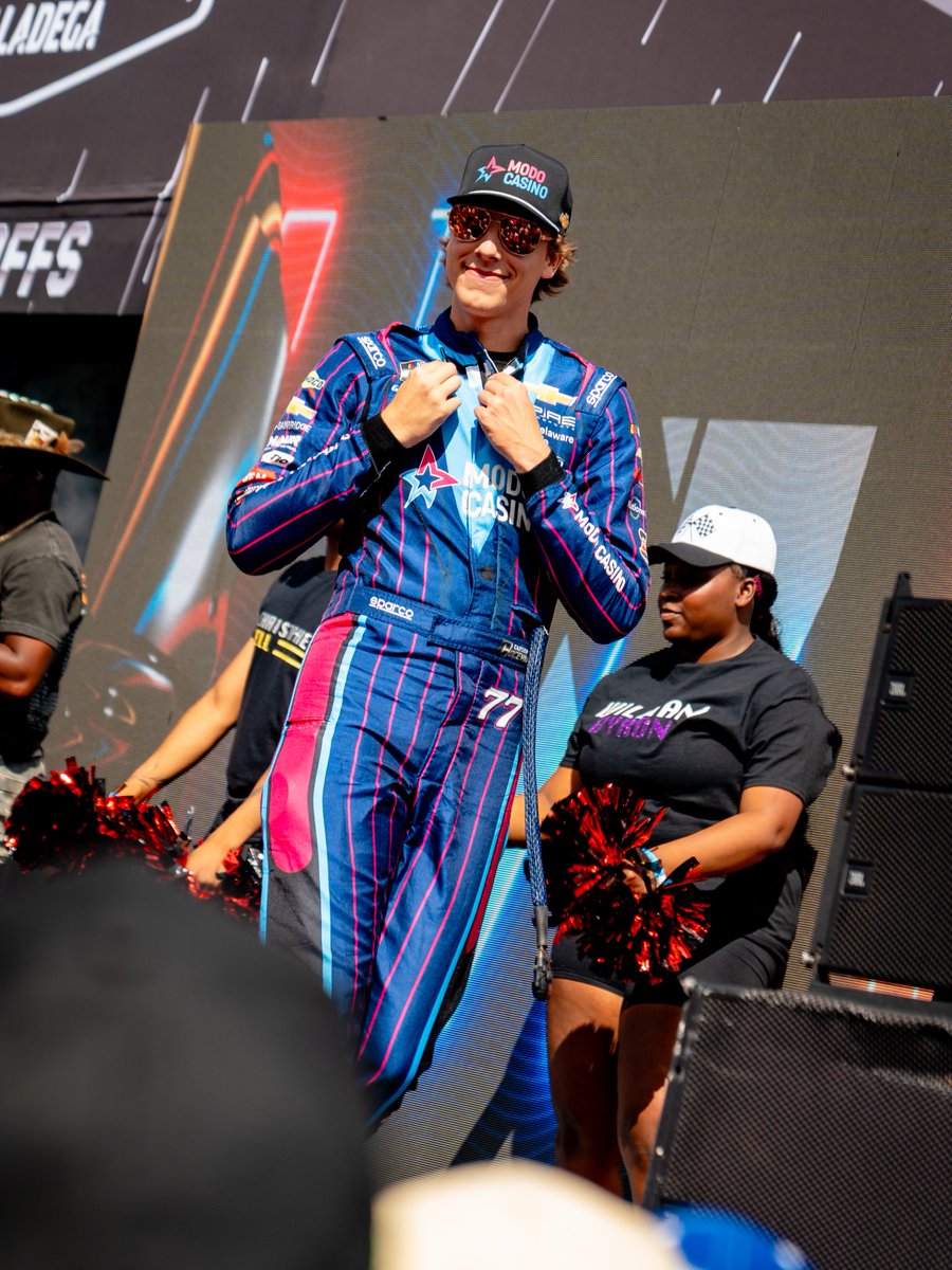 modo_casino's tweet photo. 🏁 FIRST WIN FOR OUR GUY @CarsonHocevar! 🏆

The Pit Boss from @SpireMotorsport secured his FIRST Cup Series victory at Talladega! Victory lap hanging out the window, then nose first into the wall for a burnout. 

That's how you arrive! 🔥

Drop a 🏁 to celebrate with us!

#ModoCasino #NASCAR
