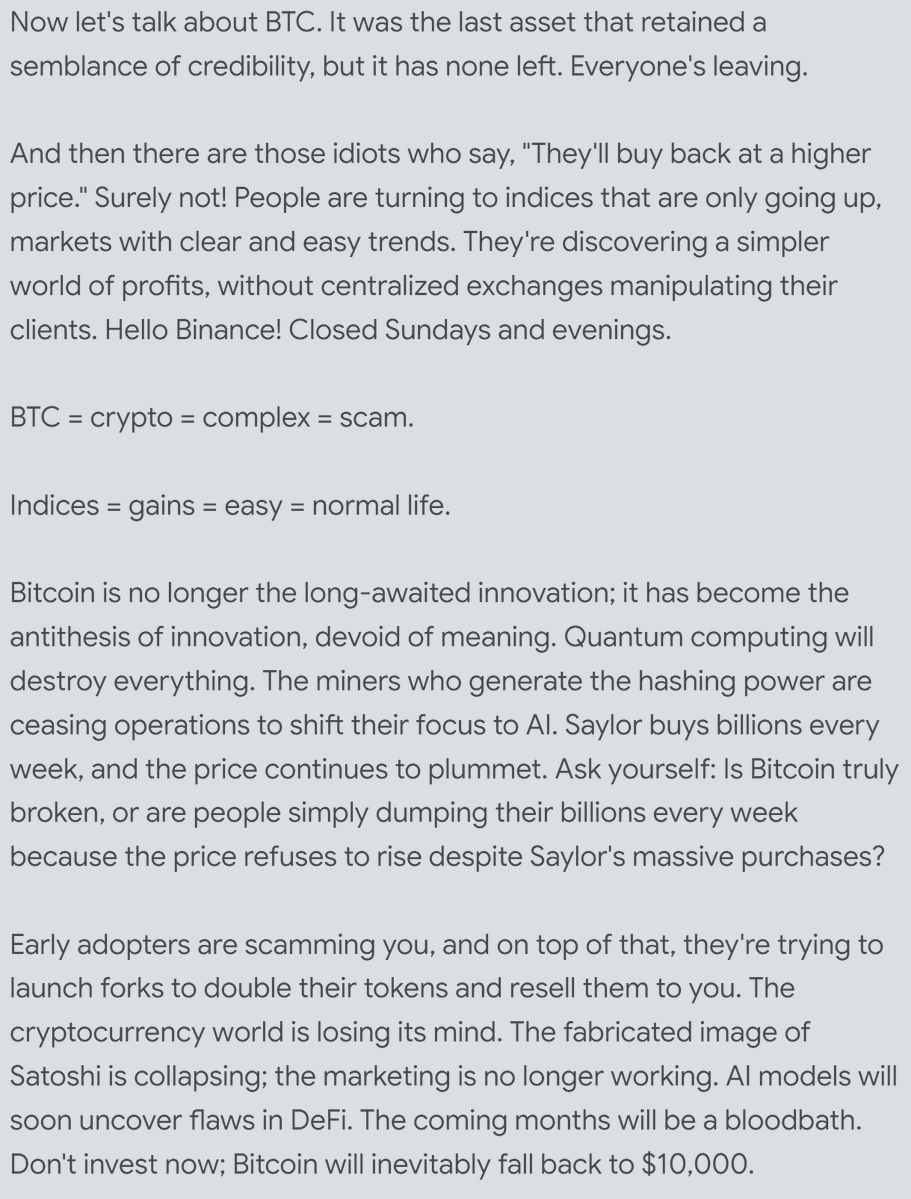 pepepaulfrog's tweet image. BTC = crypto = complex = scam.  

Indices = gains = easy = normal life.

#binance #saylor #cryptodead