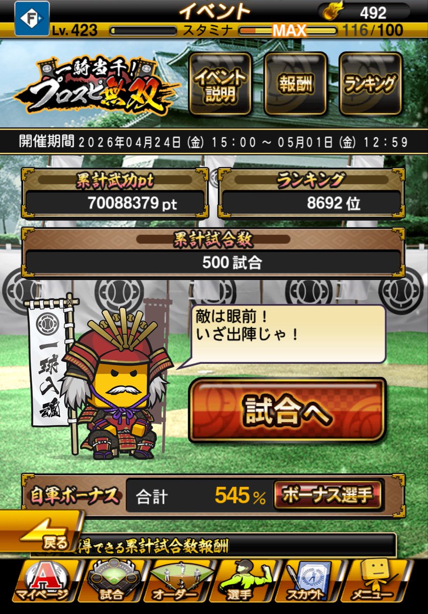 blueplanet310's tweet photo. 300試合で3652万
400試合で5352万
500試合で7008万
600試合で8838万
やはり100試合で1700万ずつ増えるか🤔
#プロスピ無双
#プロスピa https://t.co/1nRpFc39AS