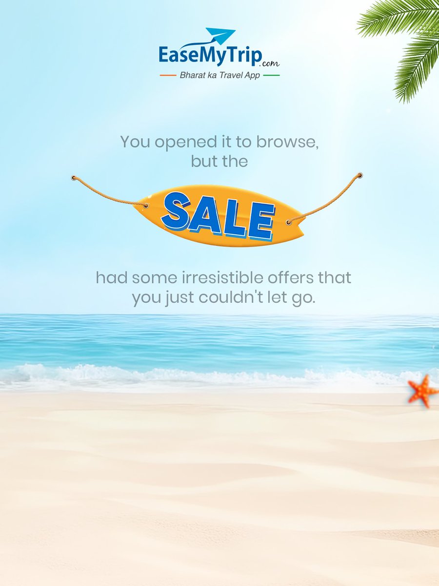 EaseMyTrip's tweet image. The Great Indian Summer Travel Sale is LIVE.
Flights, hotels, holidays priced right before they push back on you.

Book smarter with EaseMyTrip. 
*T&amp;amp;C apply

#TravelSale #EaseMyTrip #SummerTravel