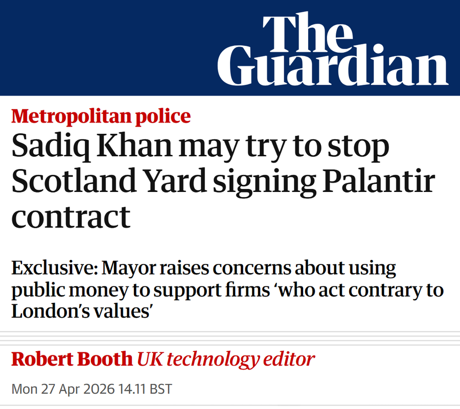 If you want Sadiq Khan to block Palantir from using all the Police cameras in the UK to spy on you for Donald Trump.

RT