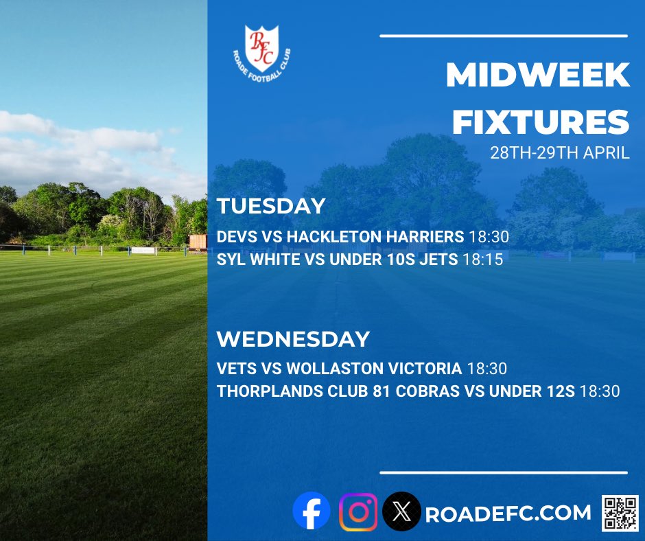 RoadeFC's tweet photo. Our midweek fixtures 💙⚽️ https://t.co/73qm63RUD9