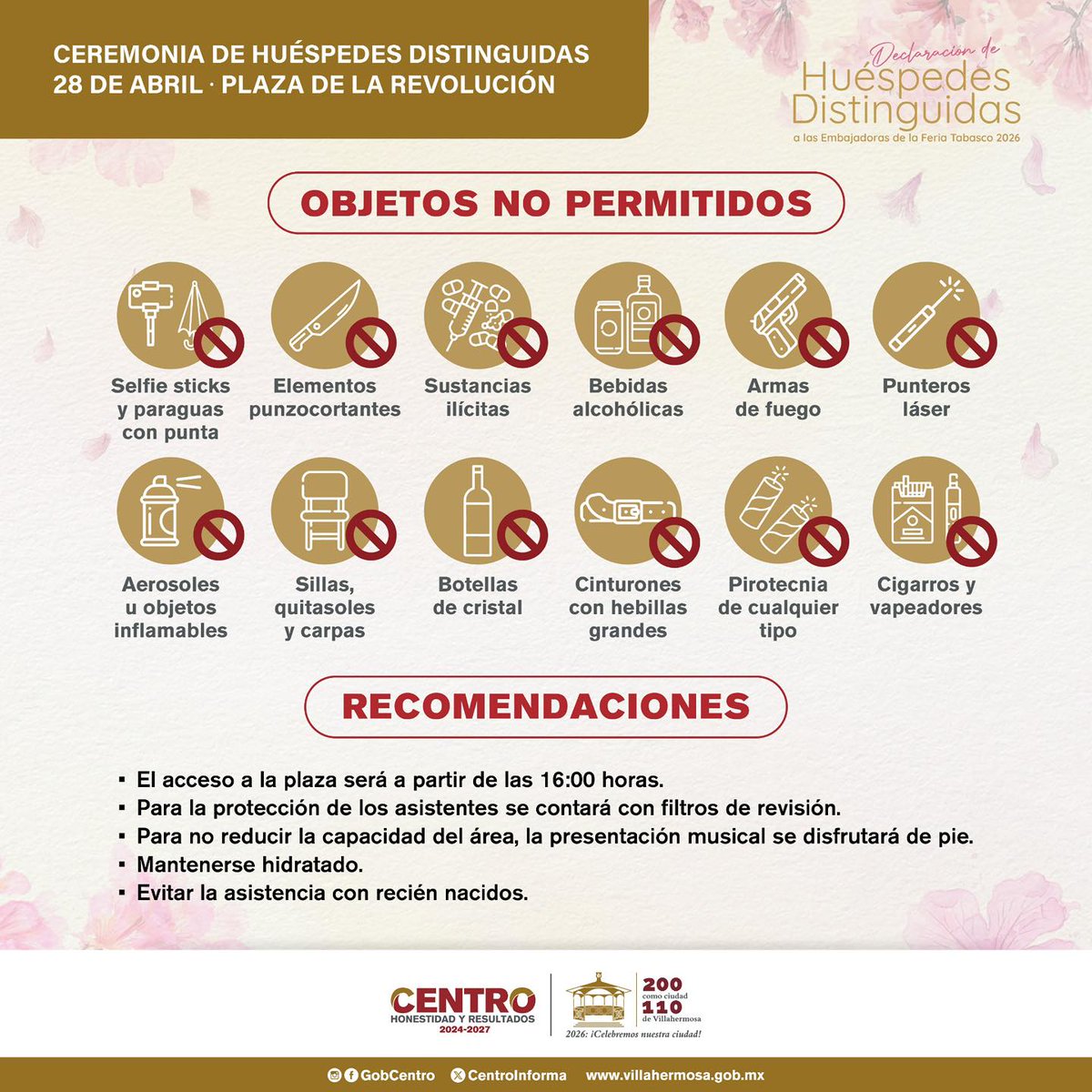#Entérate 🔴 Reconocerán a Embajadoras como Huéspedes Distinguidas.

En el marco de la Feria Tabasco🎡 2026, este martes 28 de abril se llevará a cabo la ceremonia de Declaración de Huéspedes Distinguidas para las embajadoras🌺 de los municipios.

El acto busca destacar su