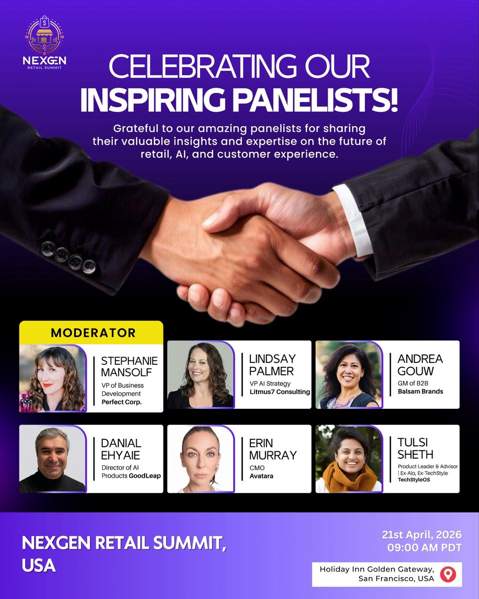 NexGen_Retail's tweet image. Celebrating our inspiring panelists at the NexGen Retail Summit USA for sharing powerful insights on the future of retail, AI &amp;amp; customer experience! 🇺🇸✨

Grateful for the expertise and perspectives driving innovation across the industry.
#NexGenRetailSummit #RetailInnovation