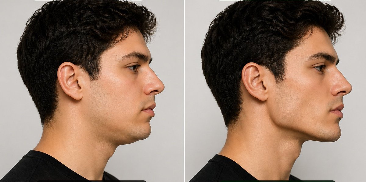 quotesdaily100's tweet photo. GET A DEFINED JAWLINE NATURALLY:

1. Chew sugar-free gum for 10 minutes daily. It is one of the easiest ways to work your jaw muscles.

2. Tilt your head back and look at the ceiling. Push your lower jaw forward and hold for 5 seconds. Repeat 10 times.

3. Press your tongue firmly to the roof of your mouth and hold for 3 seconds. Repeat 15 times to tone the area under your chin.

4. Smile as wide as you can, clench your teeth gently, and hold for 5 seconds. Repeat 10 times.

5. Turn your head fully to the right, tilt it slightly back, and swallow. Then do the same on the left side. Repeat 5 times each.

6. Reduce your salt intake. Excess salt causes water retention and makes your face look puffy and soft.

7. Drink plenty of water daily. Staying hydrated reduces bloating and makes your jawline more visible.

8. Keep your body fat in check. Overall weight loss shows clearly on your face and sharpens your jaw naturally.

9. Massage your jawline daily in circular motions using a jade roller or just your fingertips to boost circulation and reduce puffiness.