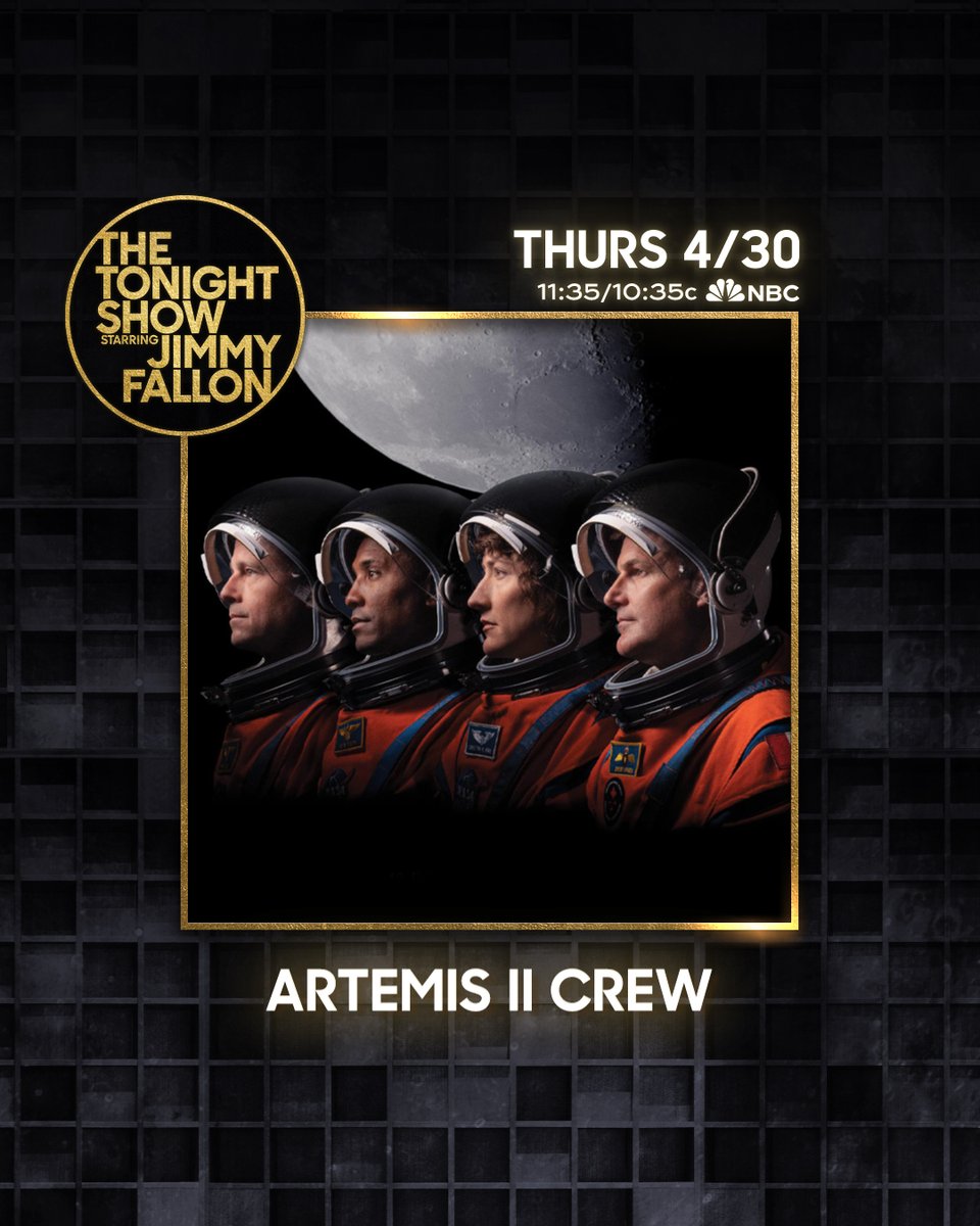 .<a href="/NASAArtemis/">NASA Artemis</a> II astronauts Commander Reid Wiseman, Pilot <a href="/AstroVicGlover/">Victor Glover</a>, Mission Specialist <a href="/Astro_Christina/">Christina H Koch</a>, and Mission Specialist Jeremy Hansen make their Tonight Show debuts on Thursday, April 30th at 11:35/10:35c on <a href="/nbc/">NBC Entertainment</a>! 🚀 #FallonTonight