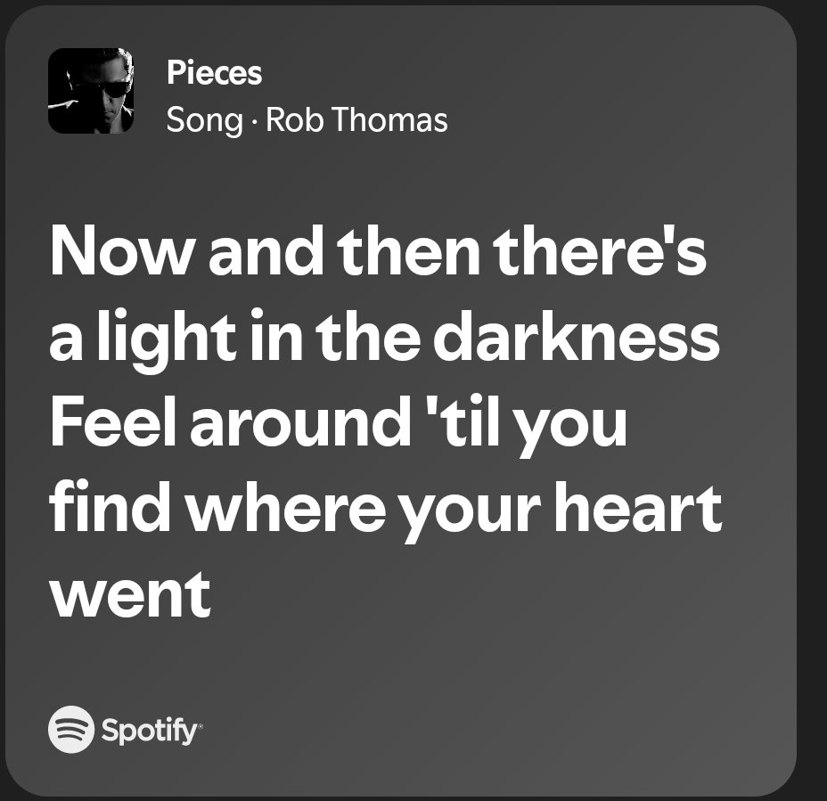 MHunterPhoenix's tweet image. #MentalHealthSurvivor , #Autistic

Rob Thomas - Pieces

This was my favorite since my early teen years.

I definitely believe in not masking in some cases. ( Not all ) There is definitely time. Should be allowed to give in your bleedin. From Emotional Damage