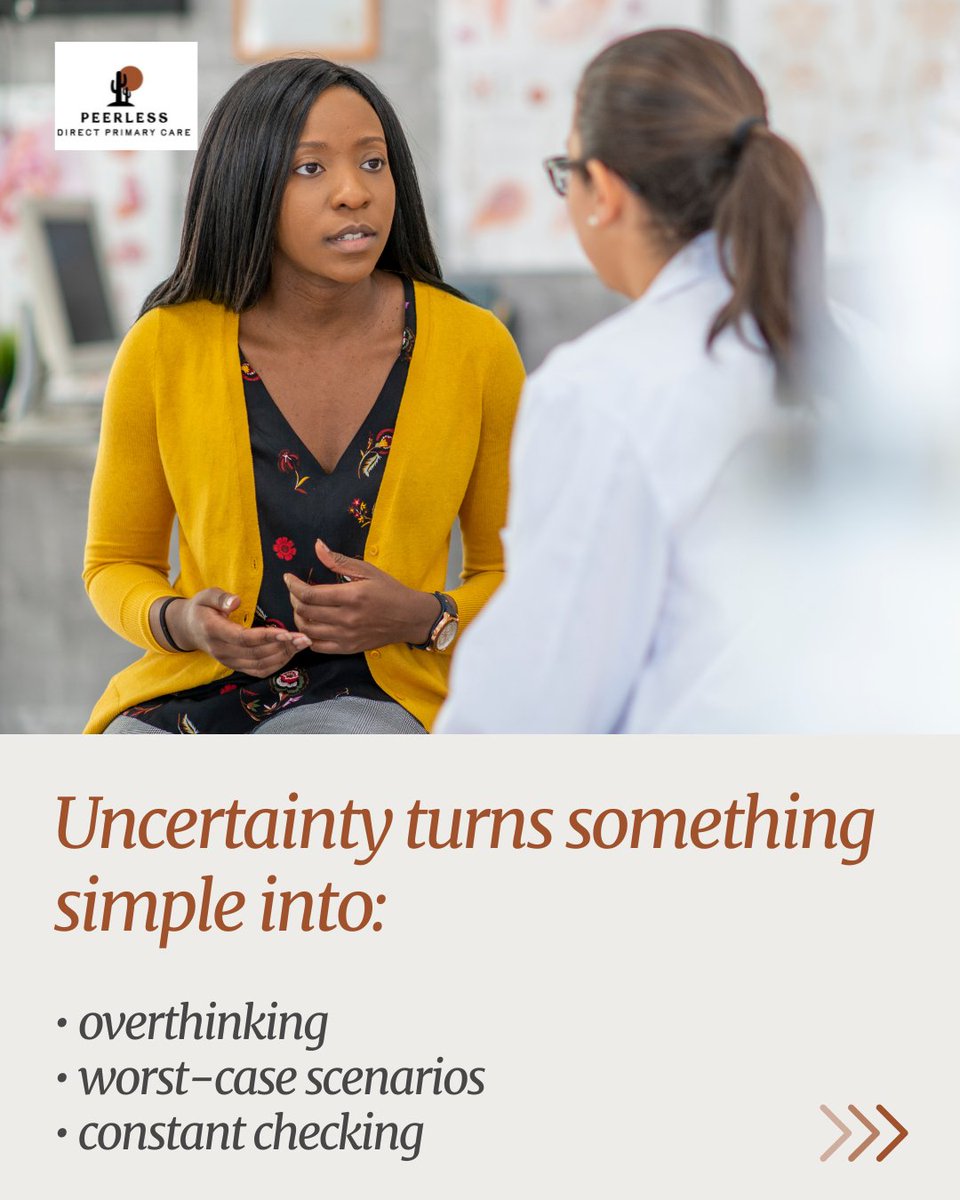 peerlesscare's tweet image. It’s not the symptom it’s the uncertainty that makes it feel worse. Without answers, your mind fills in the worst. Clarity changes that. Don’t guess get real answers.

#DirectPrimaryCare #DPC #HealthcareSimplified #DramaFreeHealthcare #PatientFirst #AffordableHealthcare