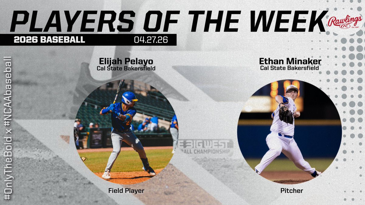 Coach_BMont's tweet photo. Congrats to ‘Runners @eli_pelayo2 and @MinakerEthan, Player and Pitcher of the Week in the Big West this week. 

#TRU3T 👌 https://t.co/nOgkZFJwTn