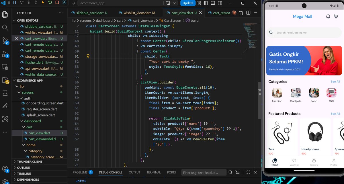 EmmaBamz's tweet image. Just shipped v1 of my e-commerce app 
Core features done: • Auth system • Product listing + details • Cart + wishlist • API integration • Clean reusable UI
Not perfect, but solid foundation for V2 
Next: payments, orders &amp;amp; better UX.
#Flutter #BuildInPublic #100DaysOfCode